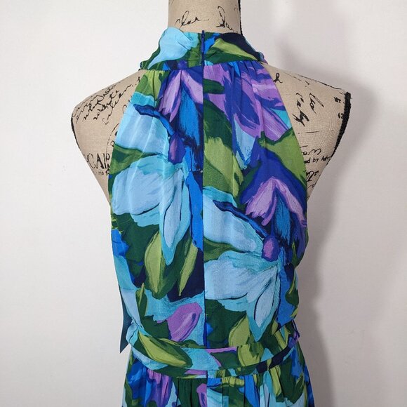 NWT London Times Crisscross Wrap-Neck Halter Maxi Dress Aqua Royal Size 12 - Picture 11 of 15